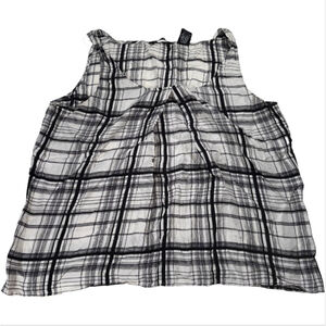New York & Company 100% Silk Black and White Plaid Tank Top